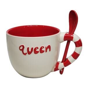 Queen Christmas Candy Cane Hot Chocololate Mug with Stirring Spoon
